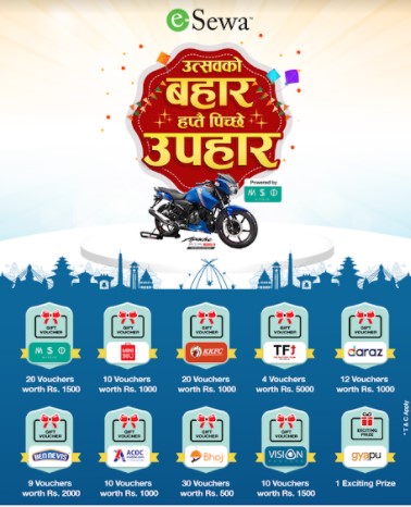 इसेवाको ‘उत्सवको बहार, हप्तै पिच्छे उपहार’ योजना, अफरमा अपाची बाइकदेखि आकर्षक उपहारसम्म