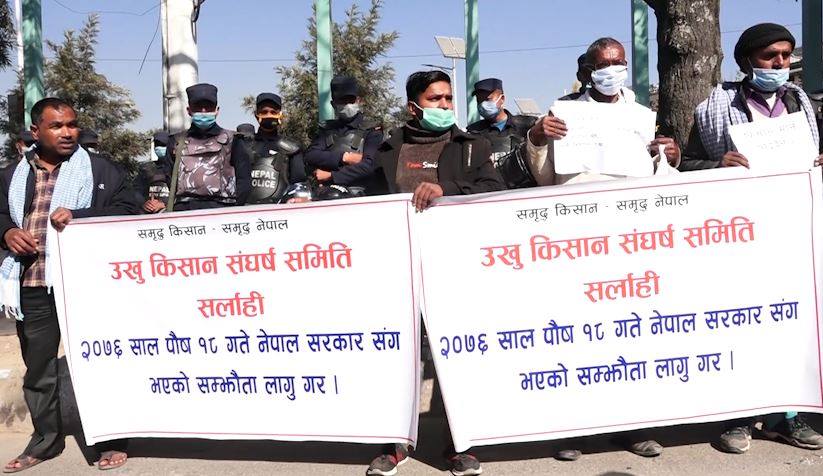 बक्यौता रकम भुक्तानीको माग गर्दै सर्लाहीका उखु किसानहरुद्वारा काठमाडौंमा प्रदर्शन